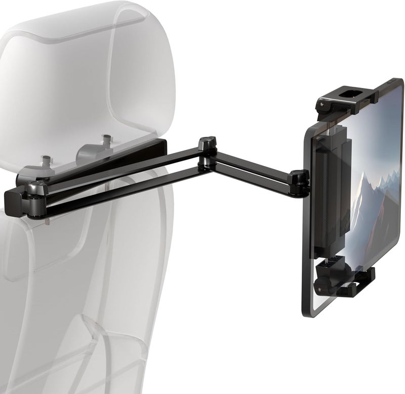 ZIRKA Car Headrest Tablet and Phone Holder – Adjustable Back Seat Mount for iPad, iPhone, Samsung – Heavy Duty Aluminium arm, 360° Rotation, for Kids, Travel, Road Trips, Fits 6”–19” Devices - Image 1